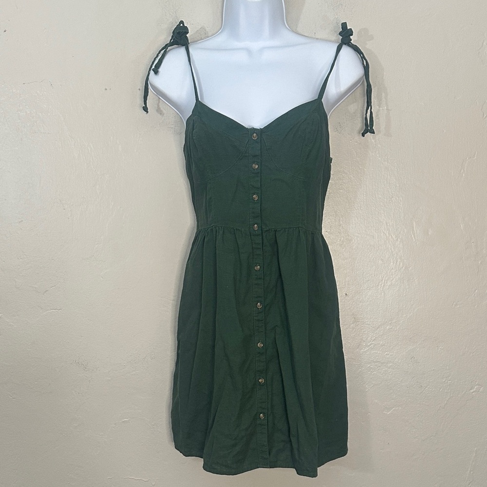 Aerie Dark Green Mini Dress with Button Detail Small Cotton blend